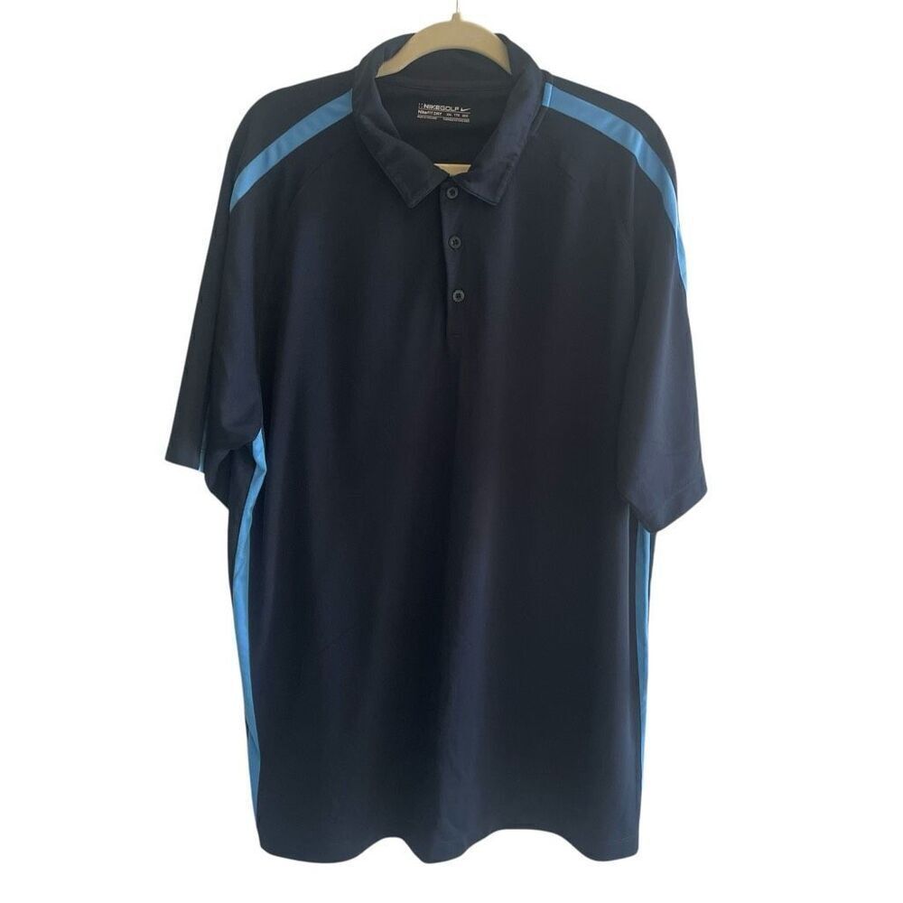 Nike Golf Navy Blue Side Stripe Fit Dry Polo Shirt Men’s Sz XXL 2XL Short Sleeve